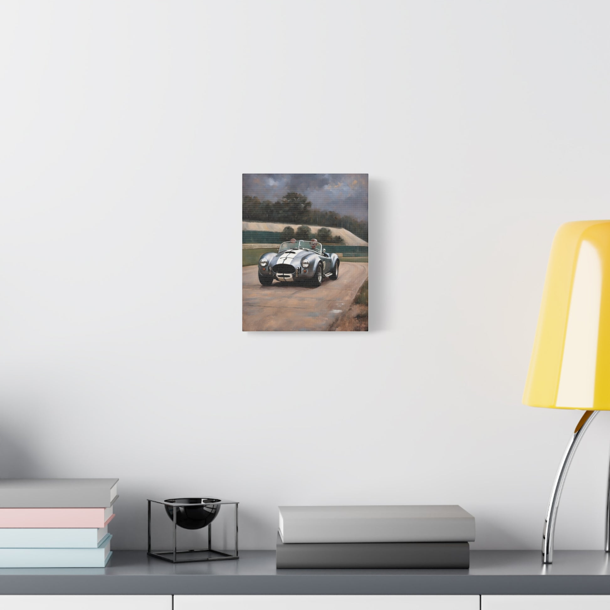 Classic Car Canvas Print featuring a vintage racing car displayed in a modern home setting