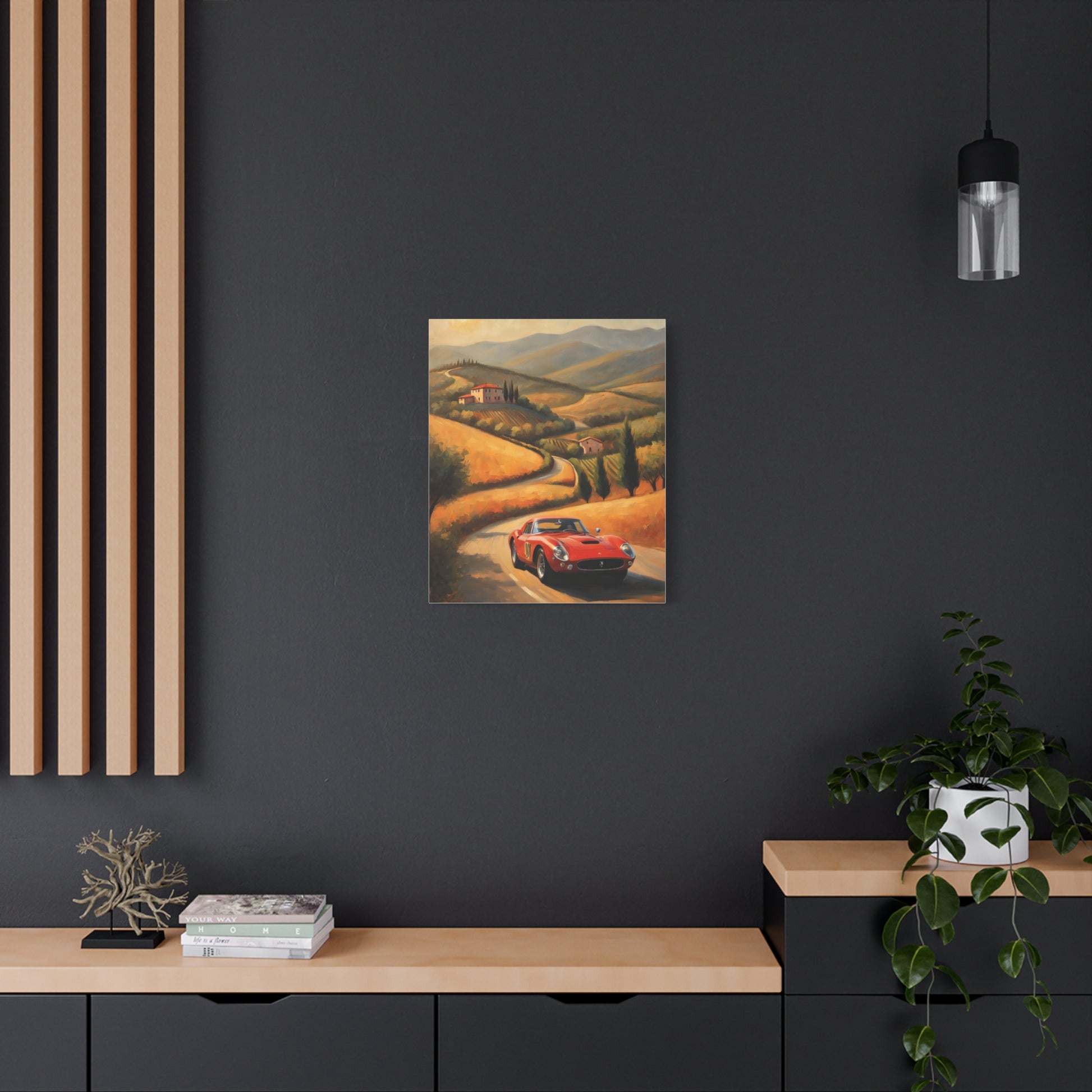 Classic Car Canvas Wall Art featuring a vintage car on a scenic winding road