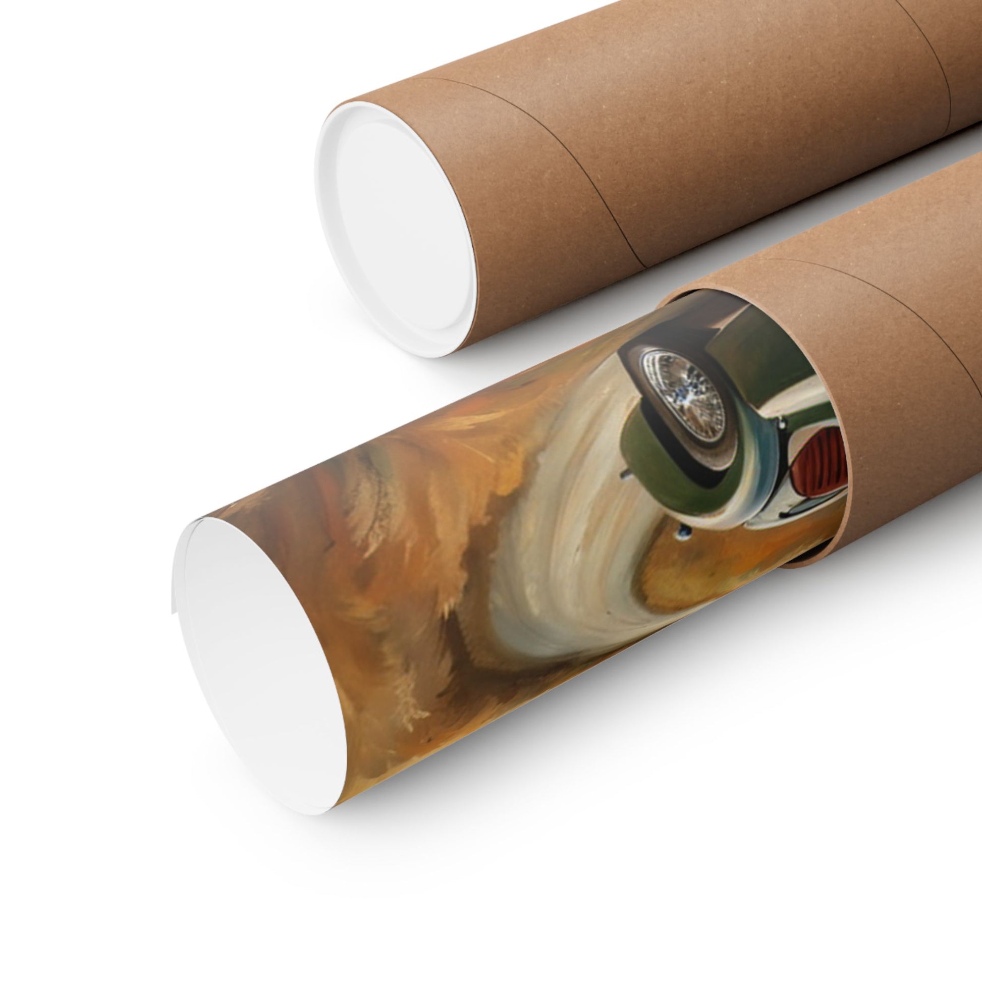 Classic Car Landscape Matte Poster rolled in protective tube for safe shipping and storage