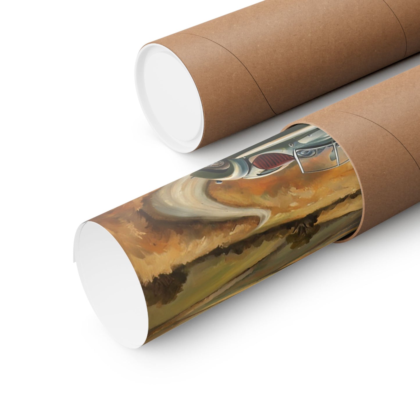 Classic Car Landscape Matte Poster rolled in a protective tube for easy storage and display
