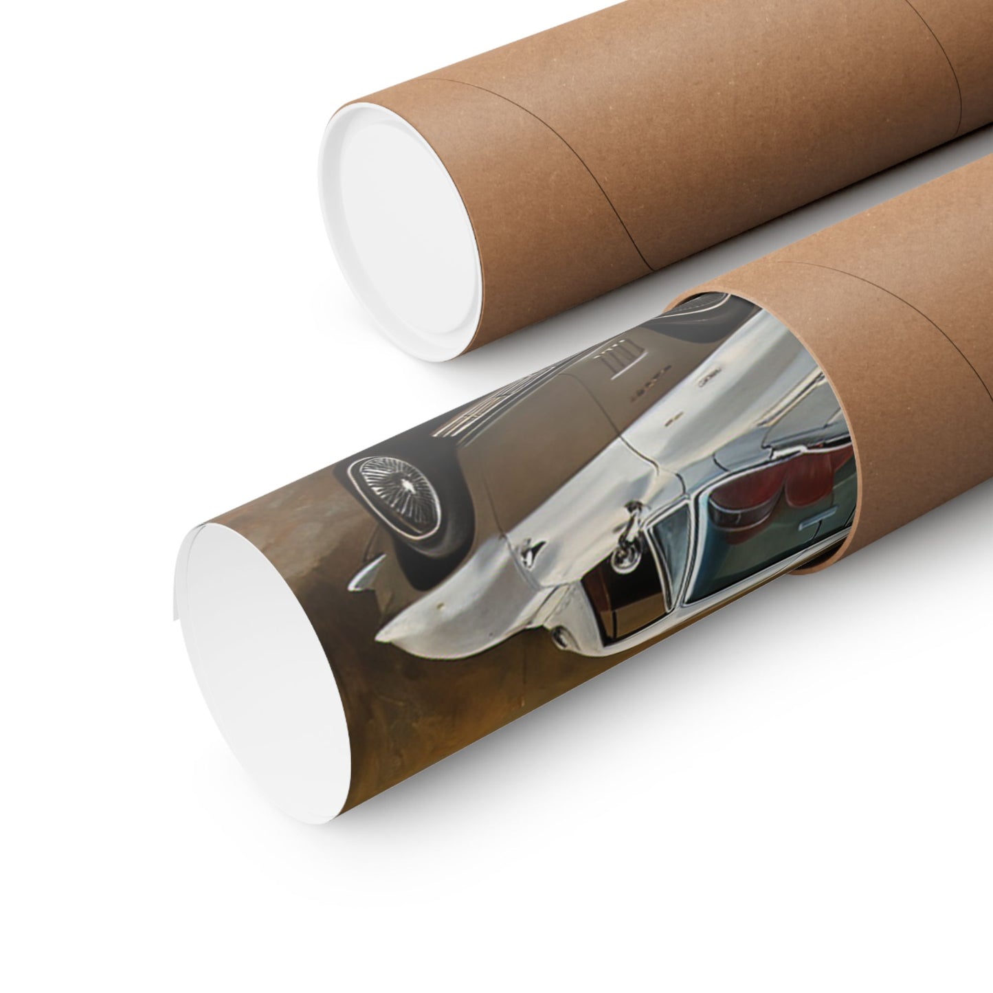 Classic Car Landscape Poster rolled up in a protective tube for easy storage and display
