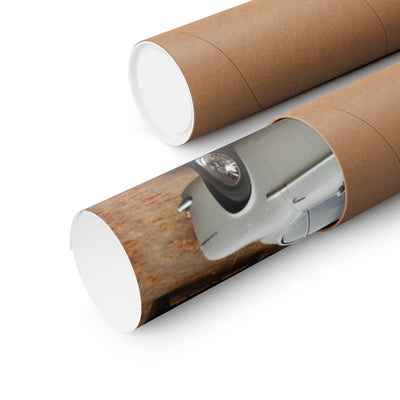 Classic car wall art for home decor displayed on a rolled poster in a durable tube packaging
