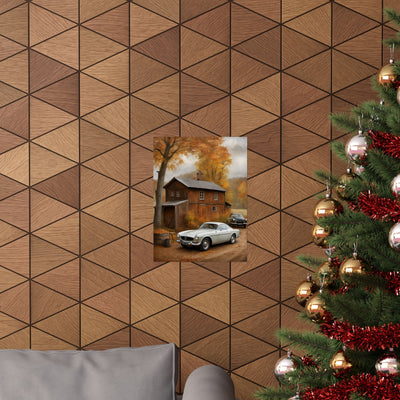 Classic car wall art for home decor featuring vintage cars against a scenic autumn backdrop