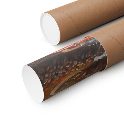 Coastal wall art for car lovers featuring vibrant colors and artistic details in a tube packaging