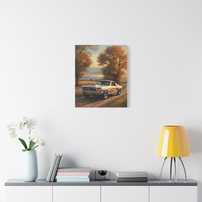 Canvas featuring countryside car artwork depicting a classic car on a scenic autumn road