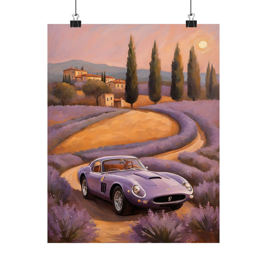Lavender Landscape Car Poster featuring a vintage car in a scenic lavender field