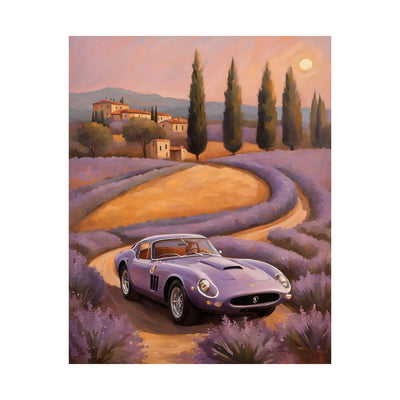 Lavender Landscape Car Poster featuring a vintage purple car in a scenic lavender field