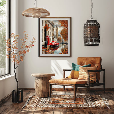 London street scene canvas digital wall art by AquilVision in cozy modern living room decor