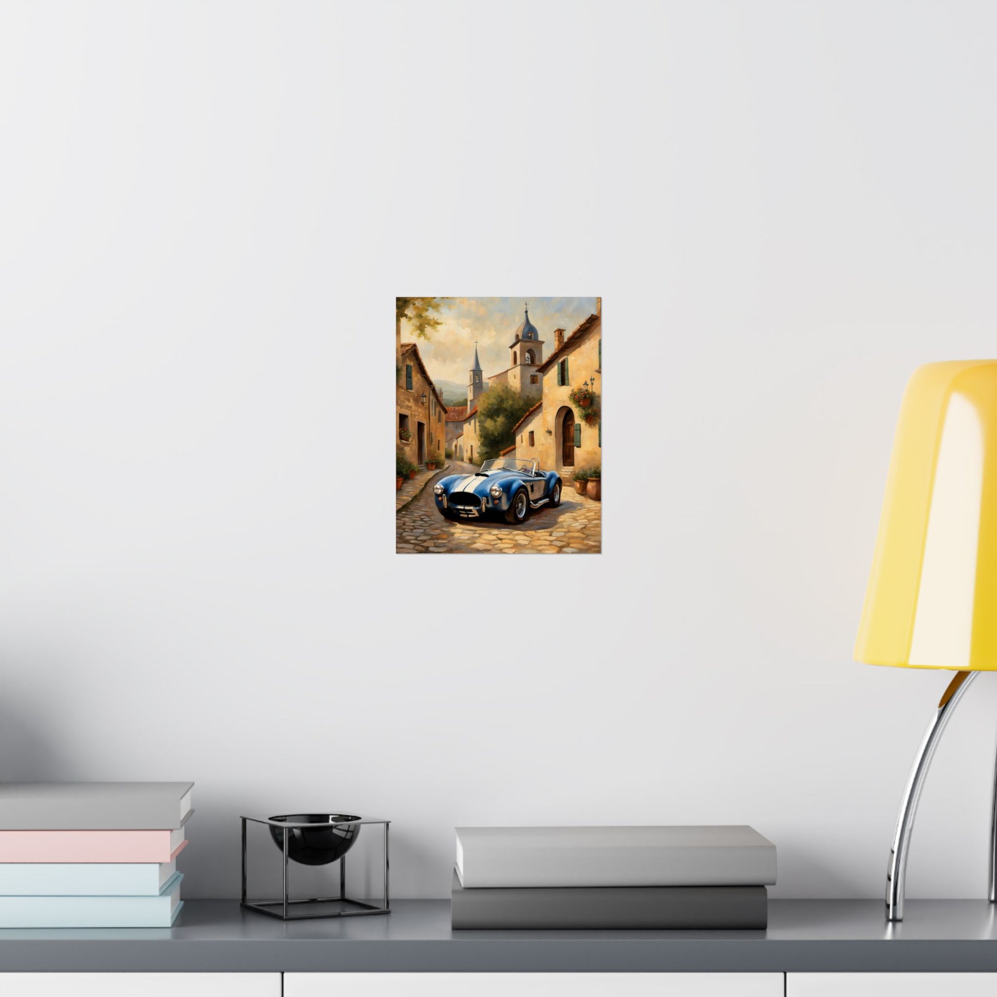 Nostalgic American Car Art poster featuring a classic car in a scenic street setting