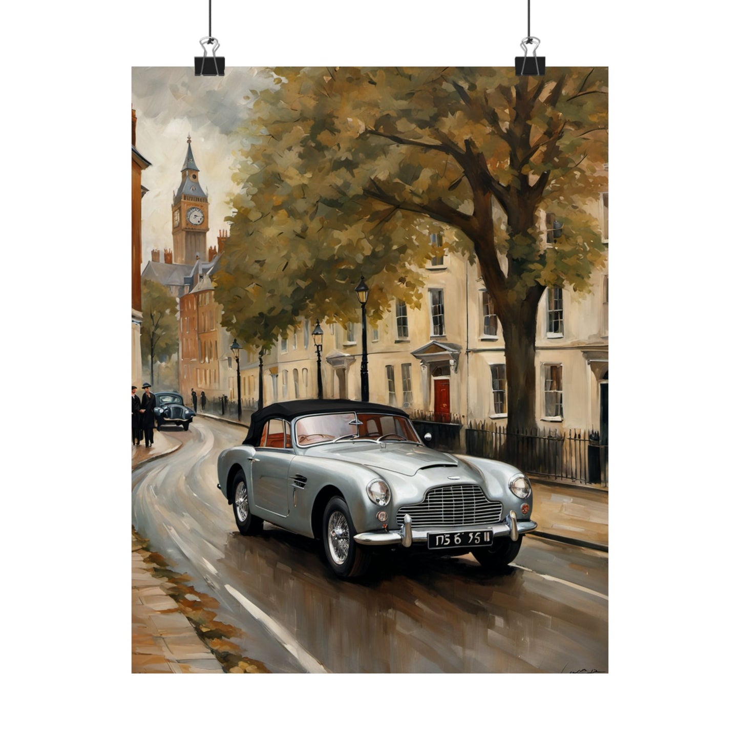 Nostalgic Automobile Wall Art featuring a classic car driving through a scenic street with autumn trees