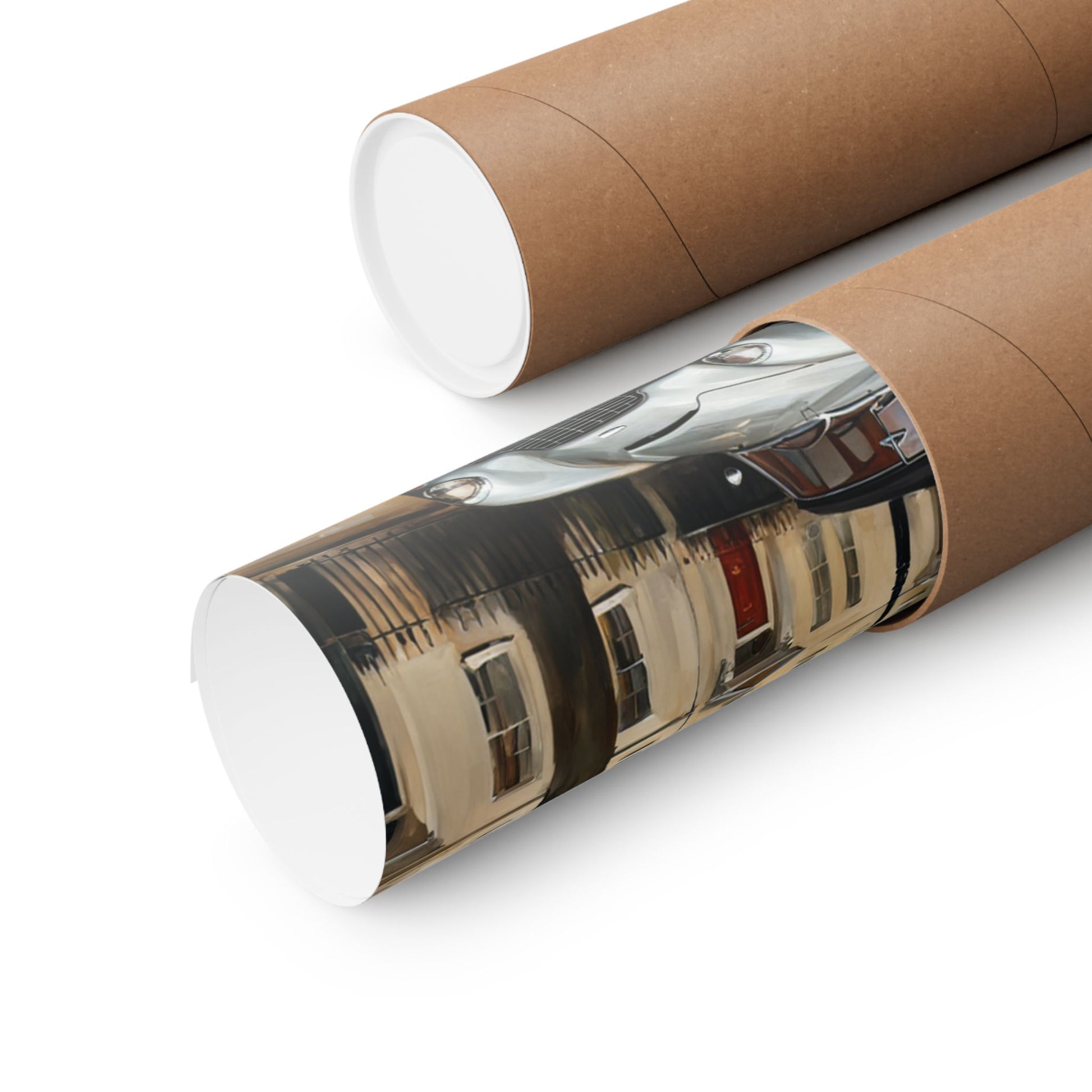 Nostalgic Automobile Wall Art rolled in a protective tube, perfect for vintage decor enthusiasts