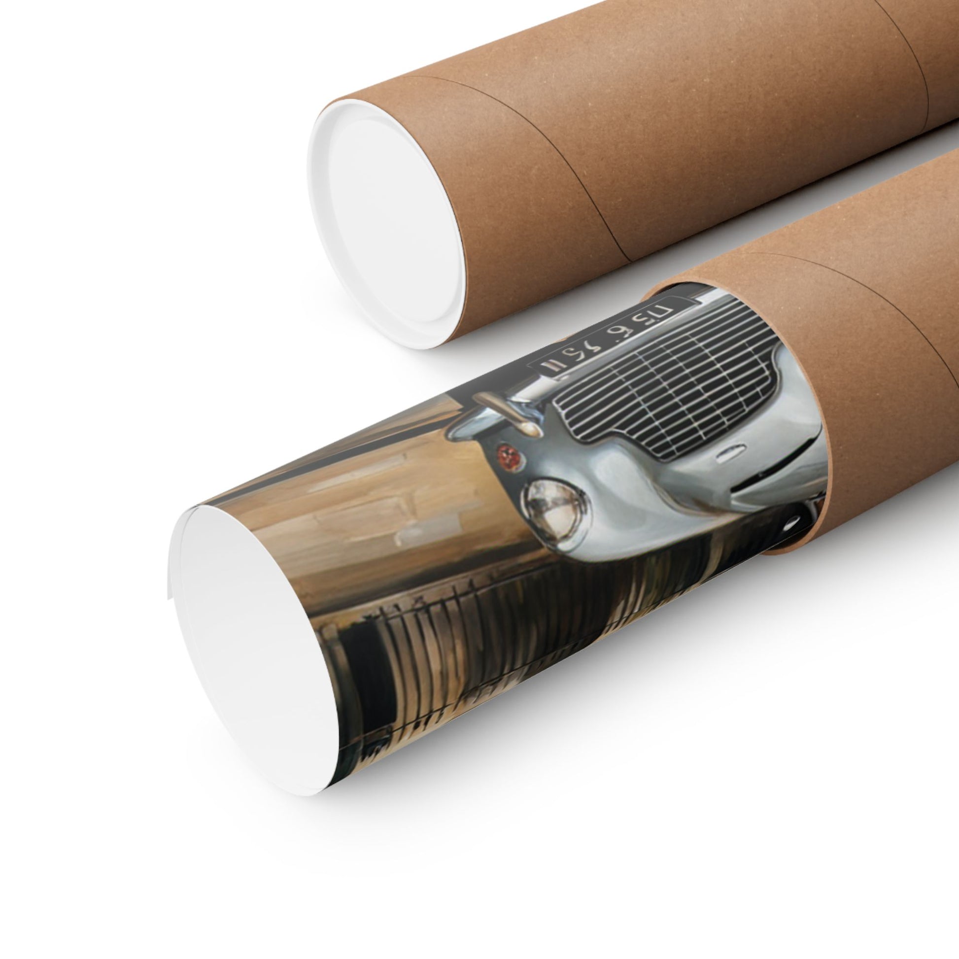 Nostalgic Automobile Wall Art poster rolled up in a protective tube for stylish home decor