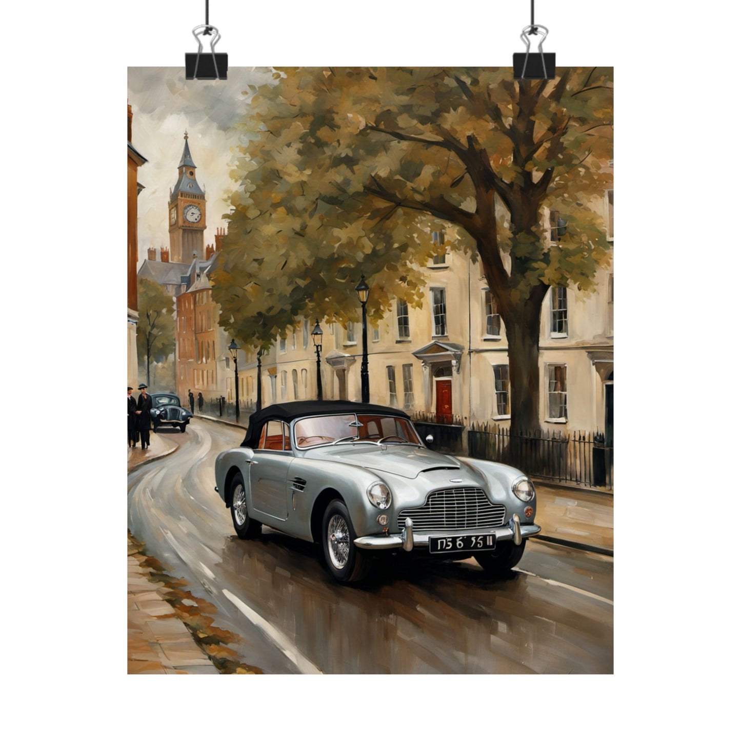 Nostalgic Automobile Wall Art featuring a classic car driving down a charming street