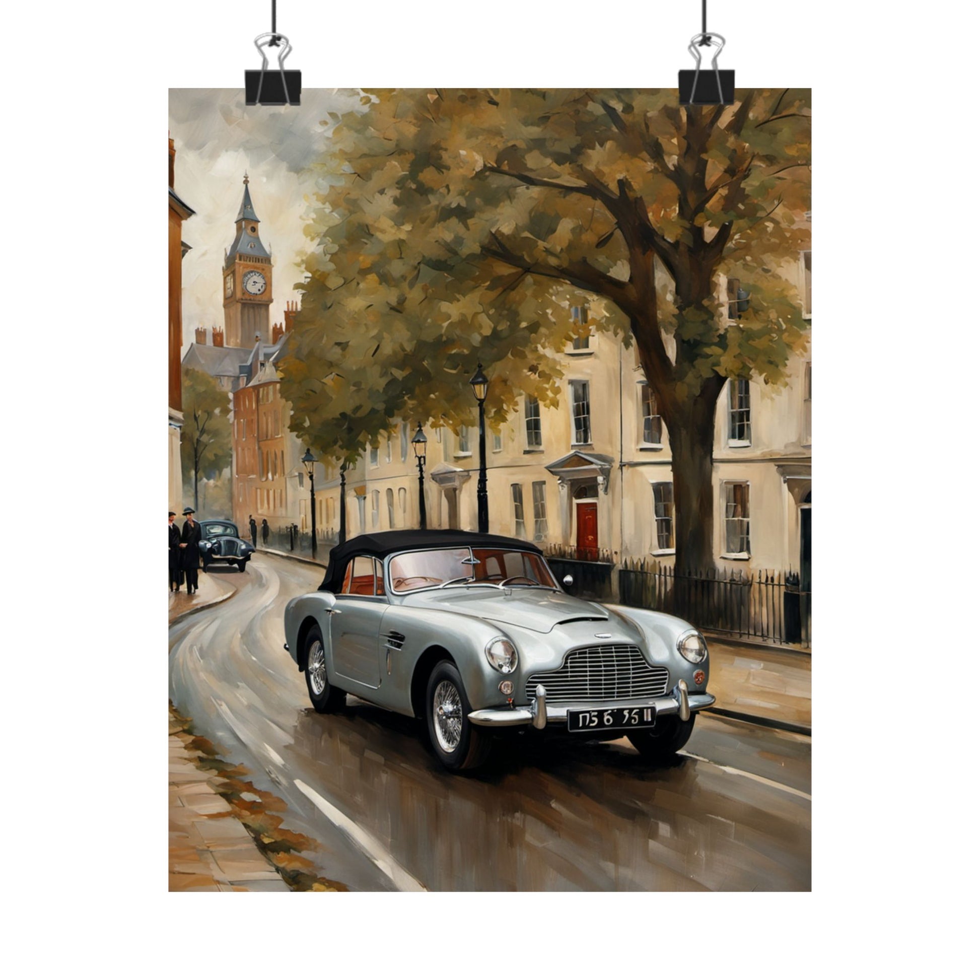 Nostalgic Automobile Wall Art featuring a classic car driving down a charming street