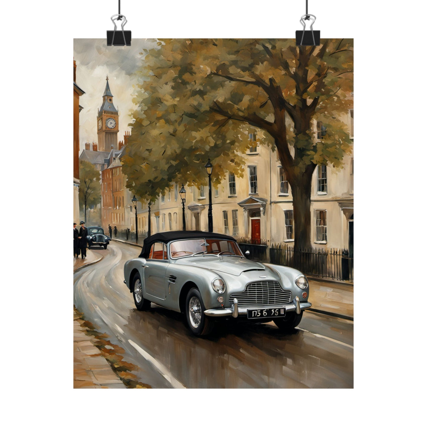 Nostalgic Automobile Wall Art featuring a classic car driving down a charming street