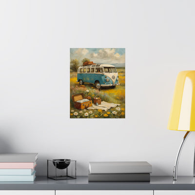 Nostalgic Van Matte Vertical Posters featuring a vintage van in a scenic countryside setting