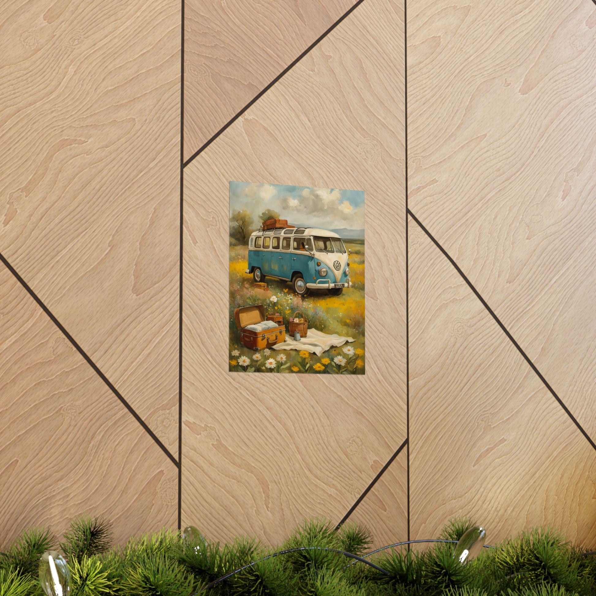 Nostalgic Van Matte Vertical Posters featuring a retro van in a scenic countryside setting