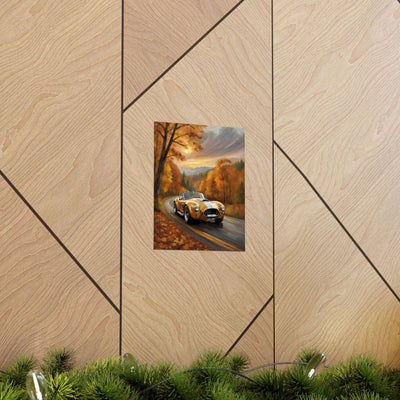 Old American Car Poster featuring a nostalgic car on a scenic autumn road