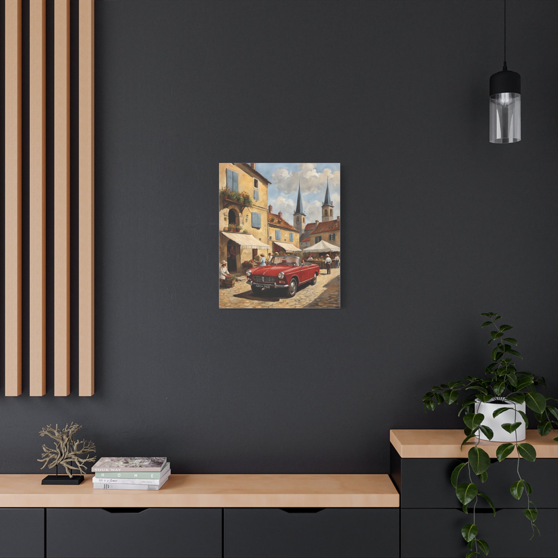Old Car Canvas Print featuring a vintage car in a picturesque street scene