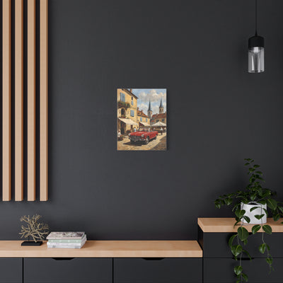 Old Car Canvas Print featuring a vintage red car in a charming street setting