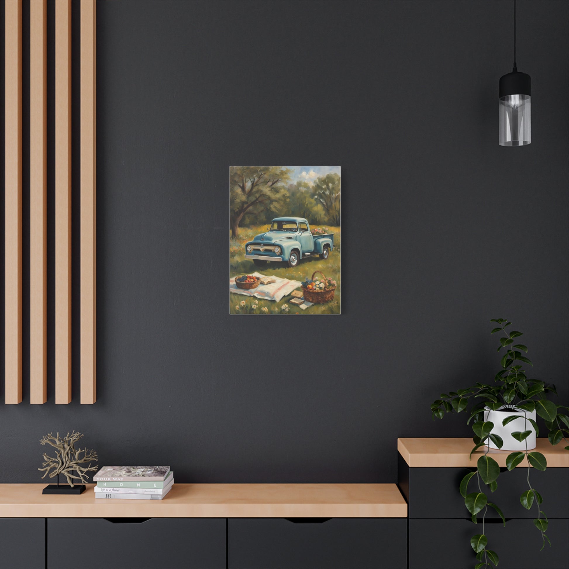 Old Truck Canvas Art Print featuring a vintage truck in a serene outdoor setting
