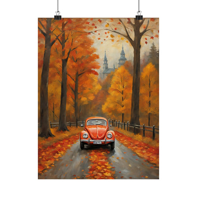 Orange Beetle Fall Decor with Scenic Autumn Trees and a Cozy Road in a Colorful Landscape