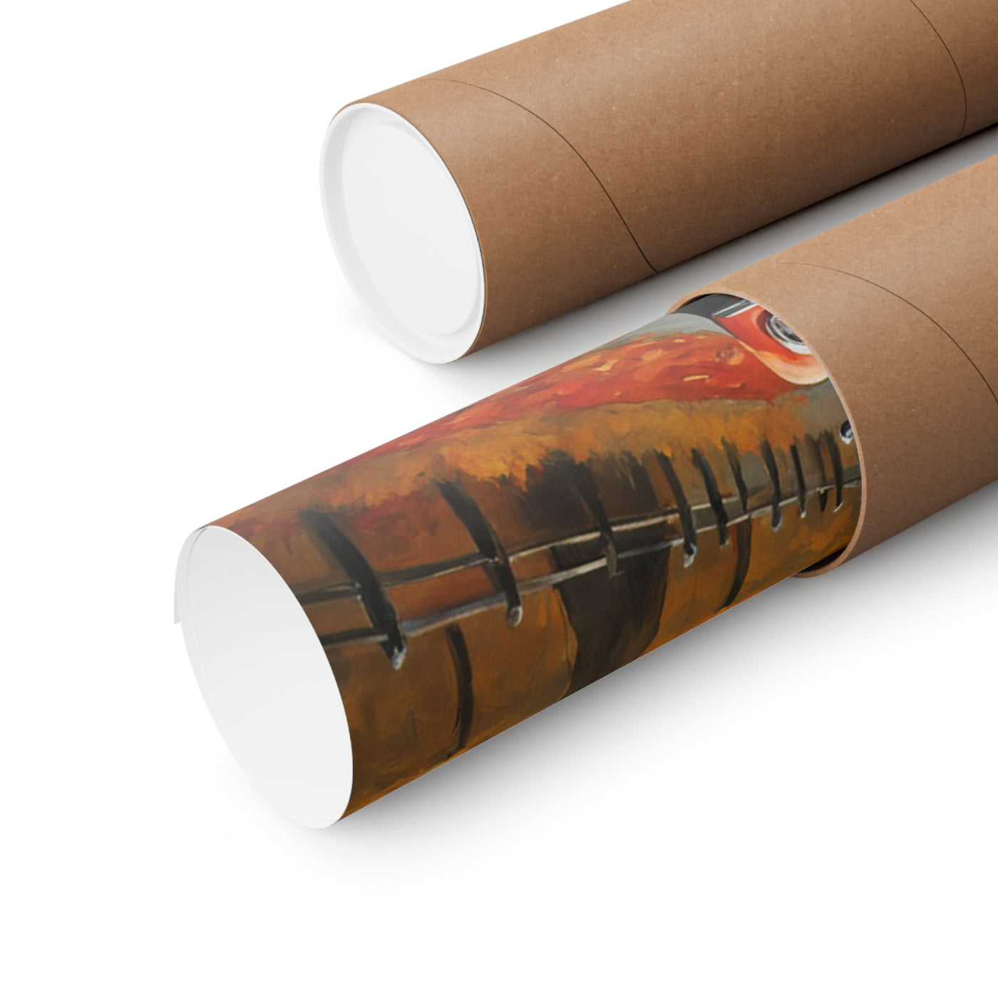 Rolled poster featuring an orange beetle fall decor design on the outer surface