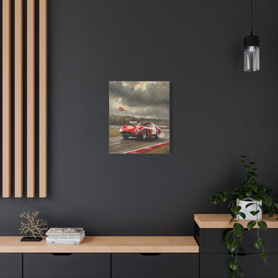 Racing Car Art Print displayed on a stylish wall, showcasing a dynamic car on a racetrack