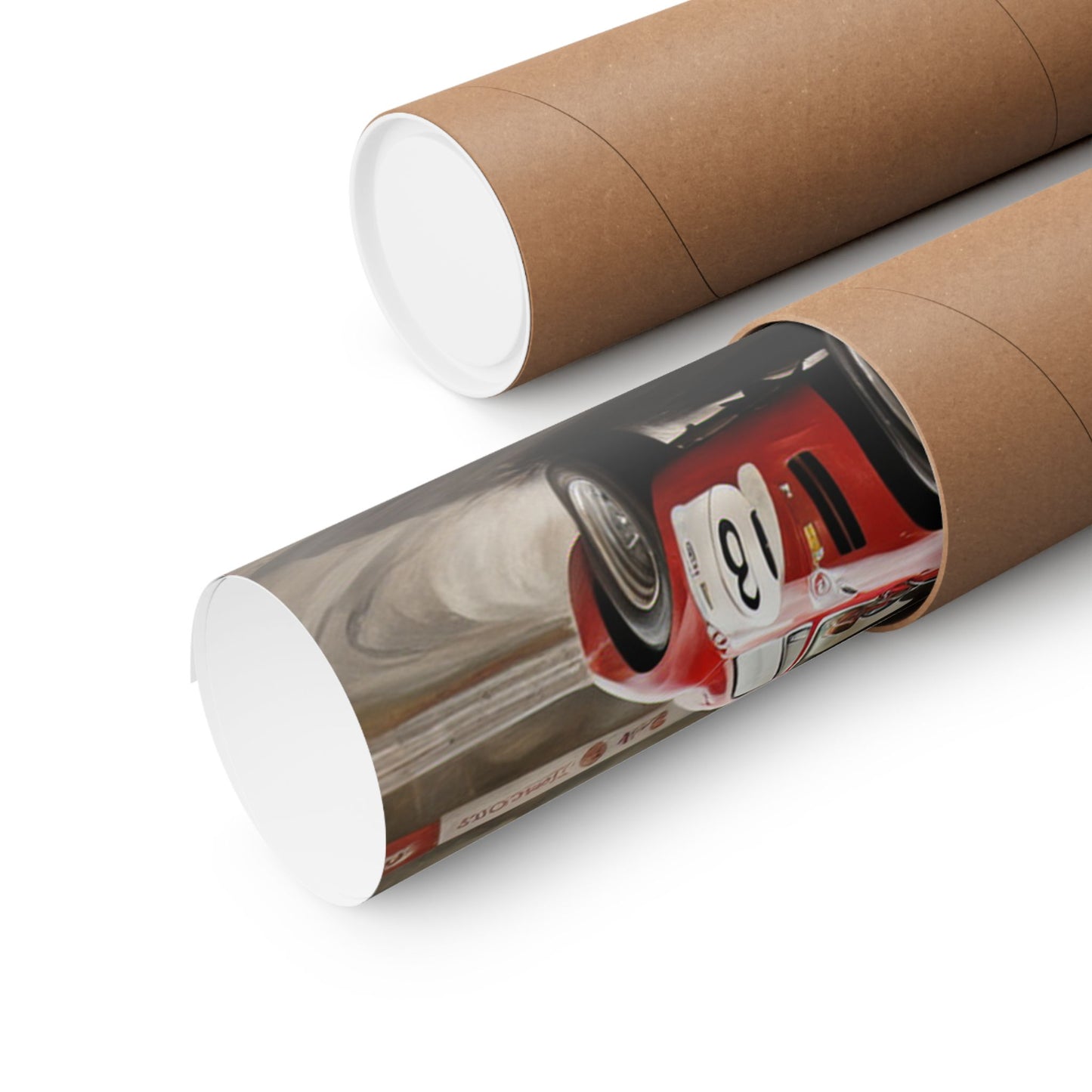 Racing Car Matte Vertical Posters rolled and packaged for easy delivery and display