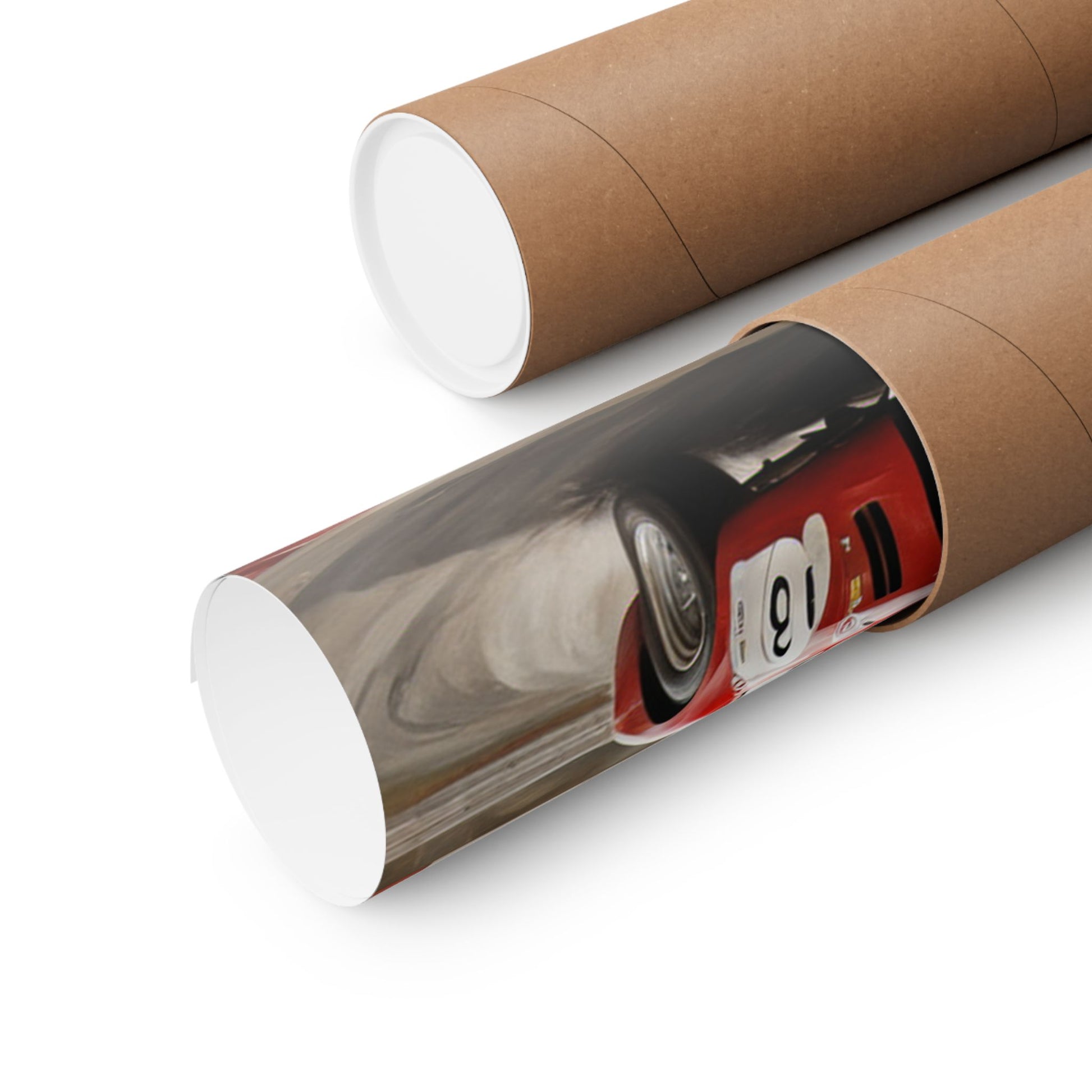 Racing Car Matte Vertical Posters rolled in protective tubes for easy storage and display