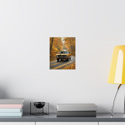 Retro automotive print AJ68 collection showcasing a classic car on a scenic road