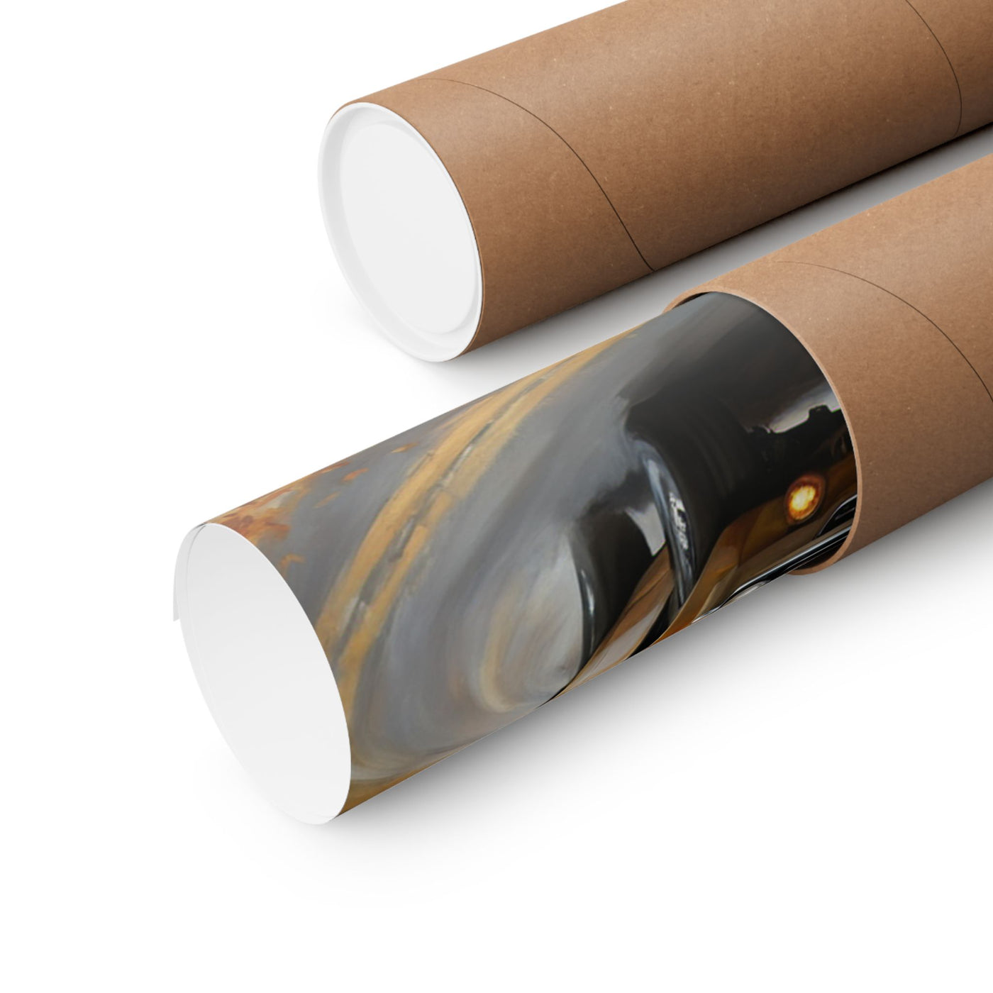 Retro automotive print AJ68 collection rolled and packaged for delivery in a protective tube.