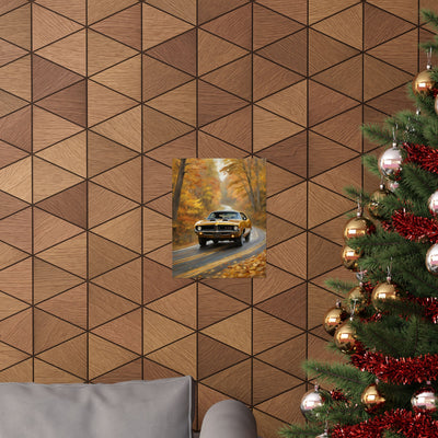 Retro automotive print AJ68 collection featuring a classic car on a scenic road, perfect for wall decor