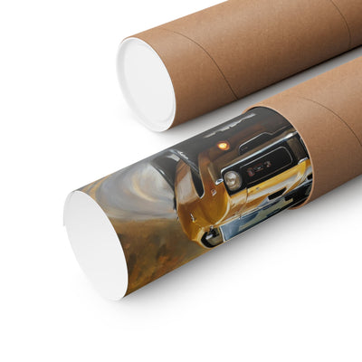 Retro automotive print AJ68 collection rolled up in a protective tube ready for display