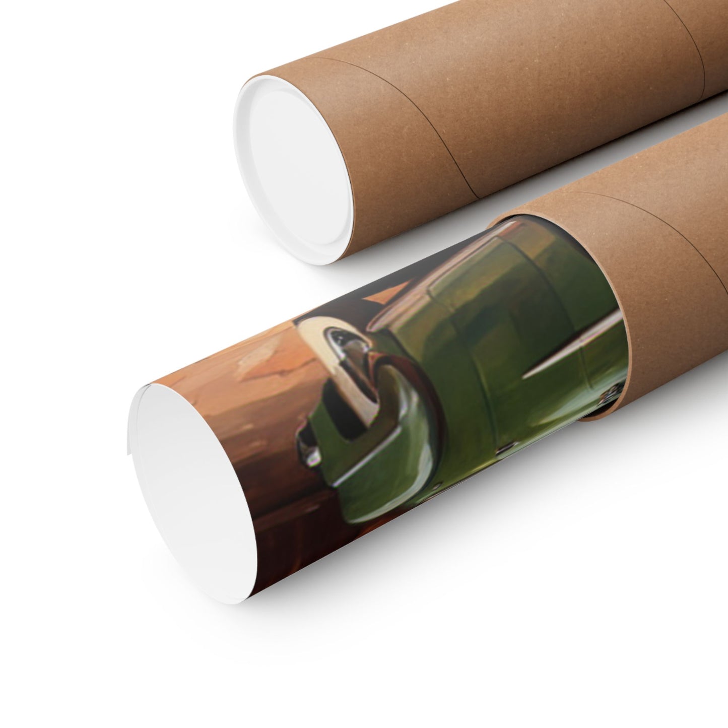 Retro Car Art Poster rolled in a cardboard tube, perfect for vintage car enthusiasts