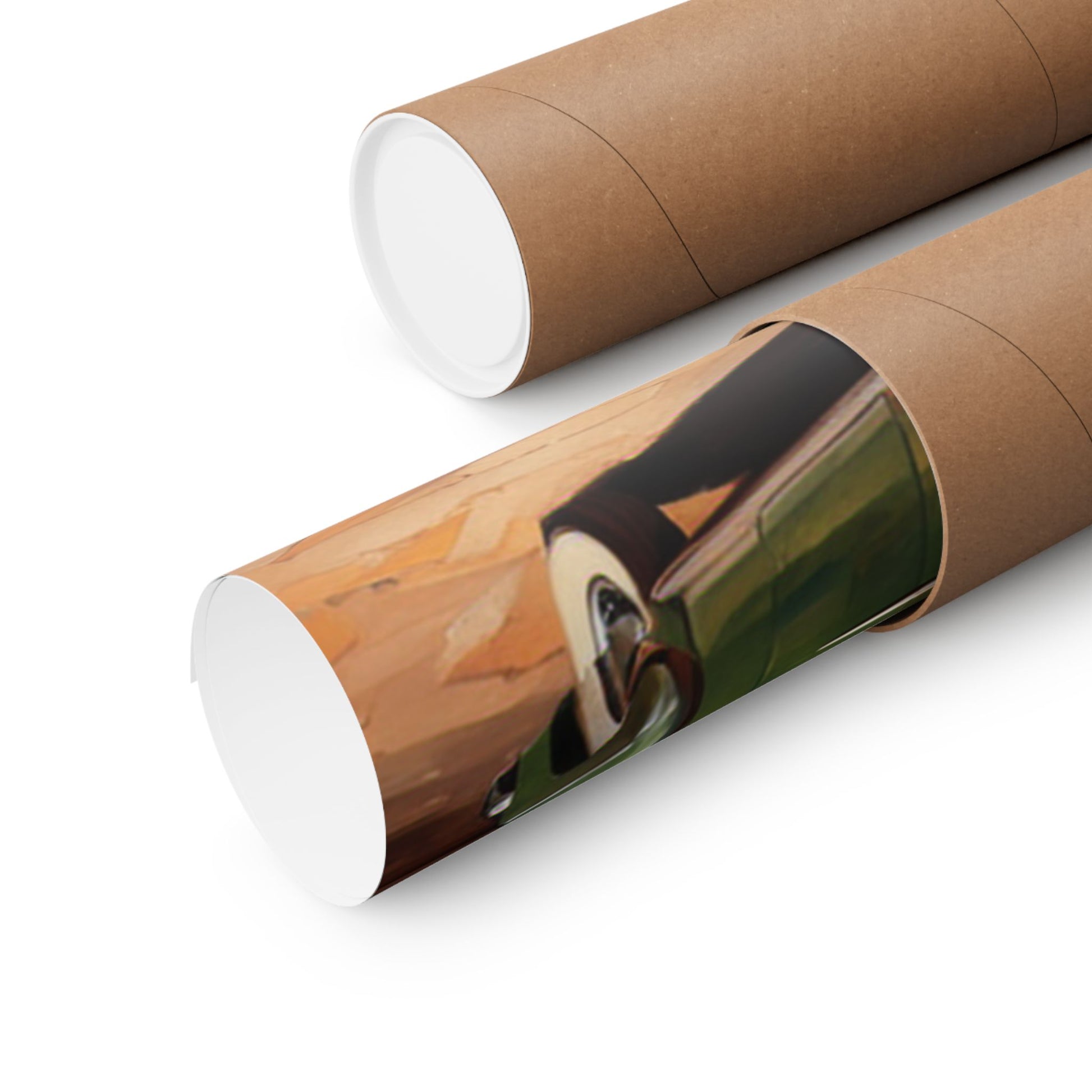 Retro Car Art Poster rolled in a protective tube for stylish home decor