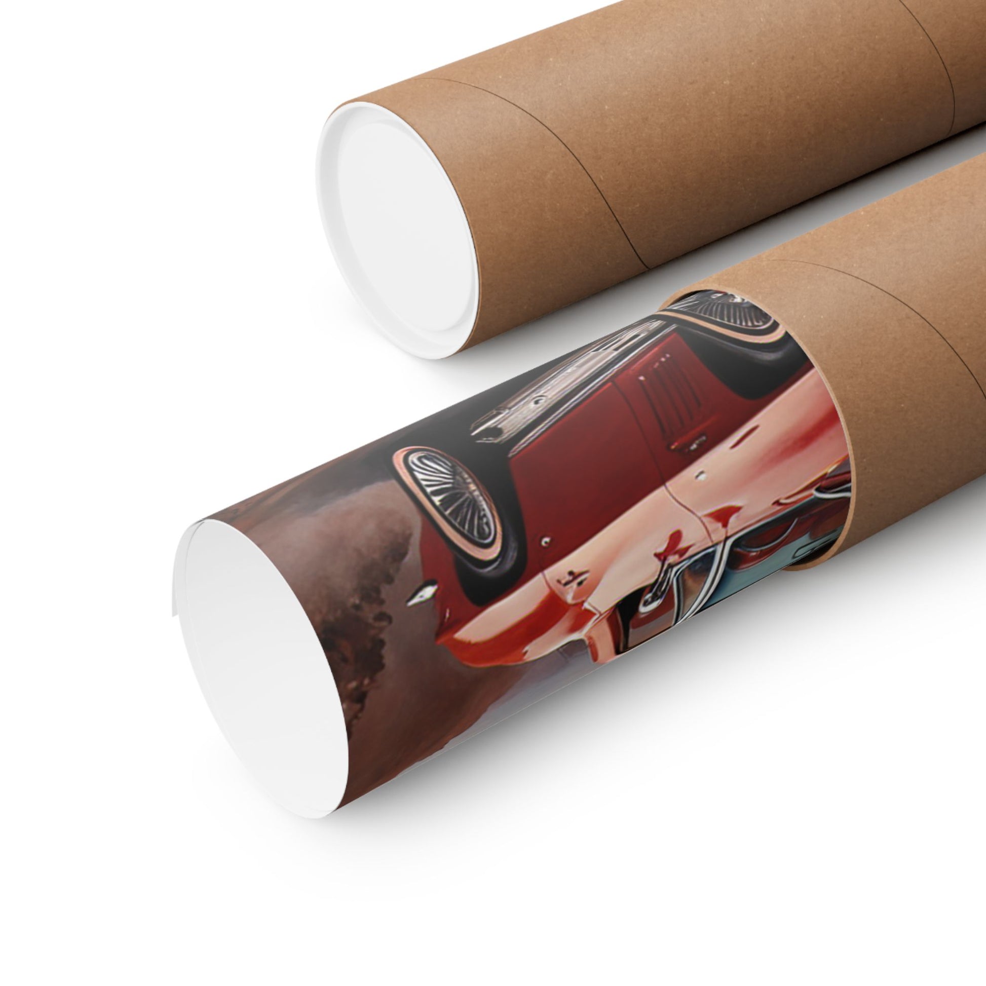 Retro Car Art Print rolled in a protective tube for art enthusiasts and collectors