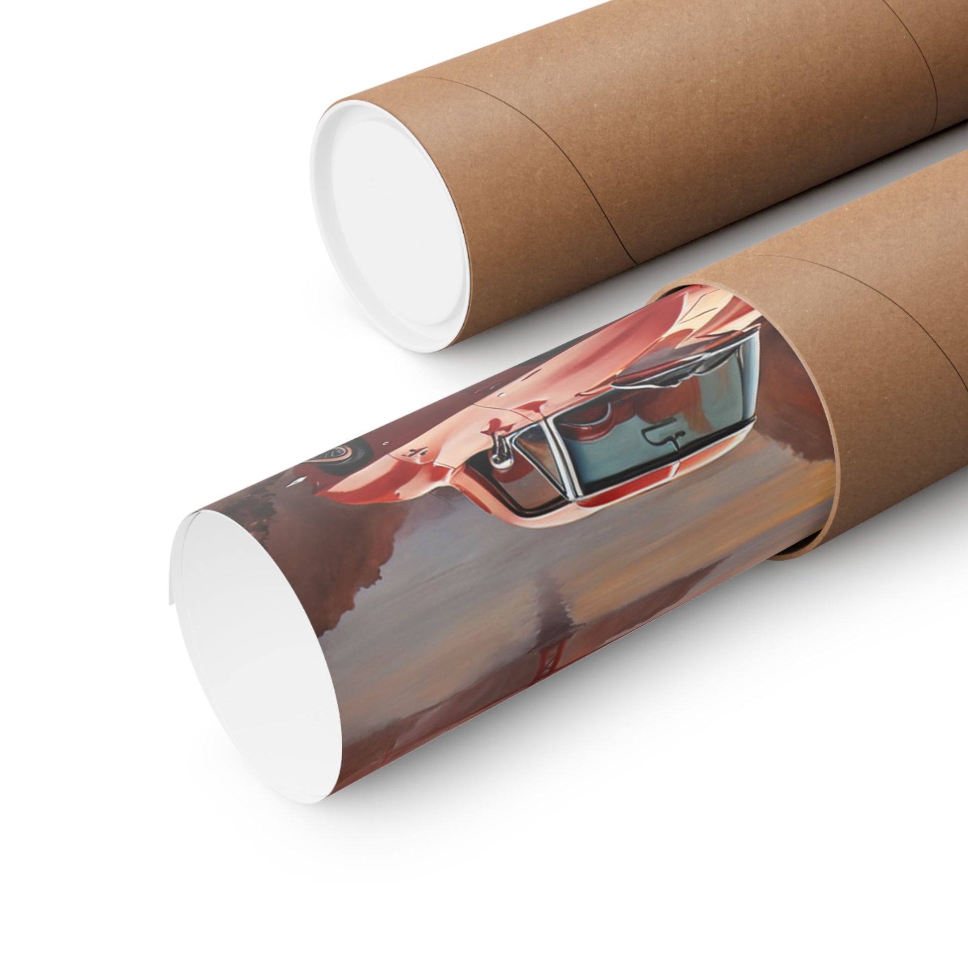 Retro Car Art Print rolled in kraft paper tube ready for shipping from Printify