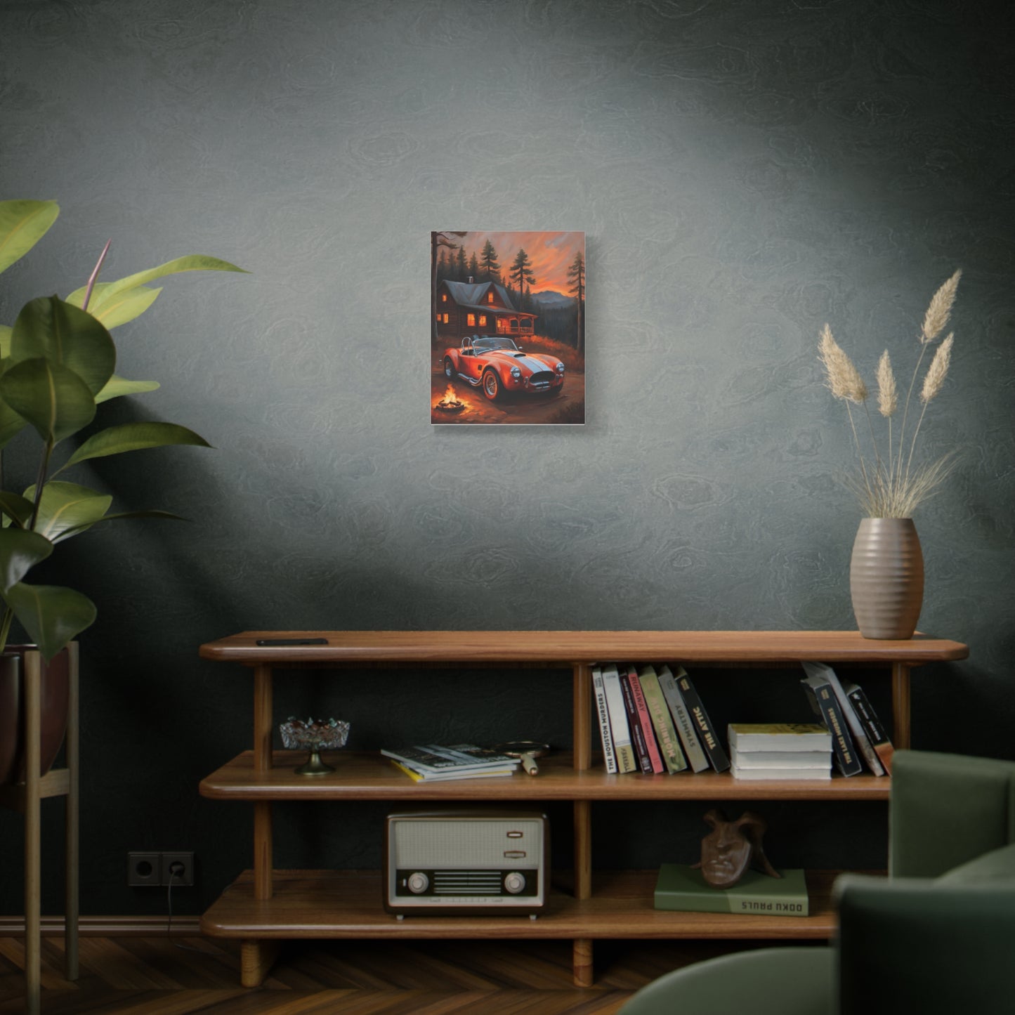 Retro Car Canvas featuring a vintage car in a scenic setting, perfect for home decor