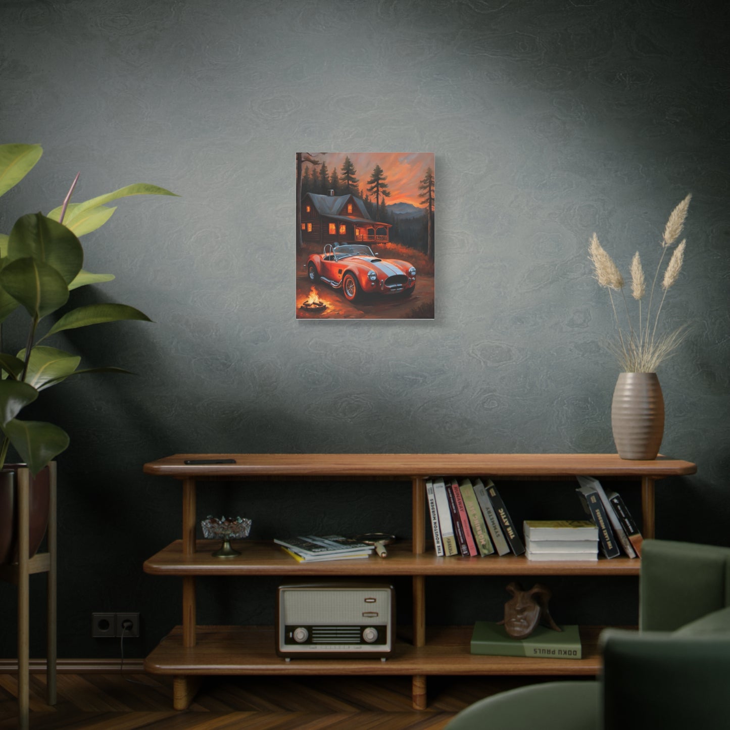Vintage Car Canvas Wall Art, Cozy Cabin Decor, Sunset Landscape Print, Retro Home Gallery, Gift for Car Lovers, Nature Wall Art Printify