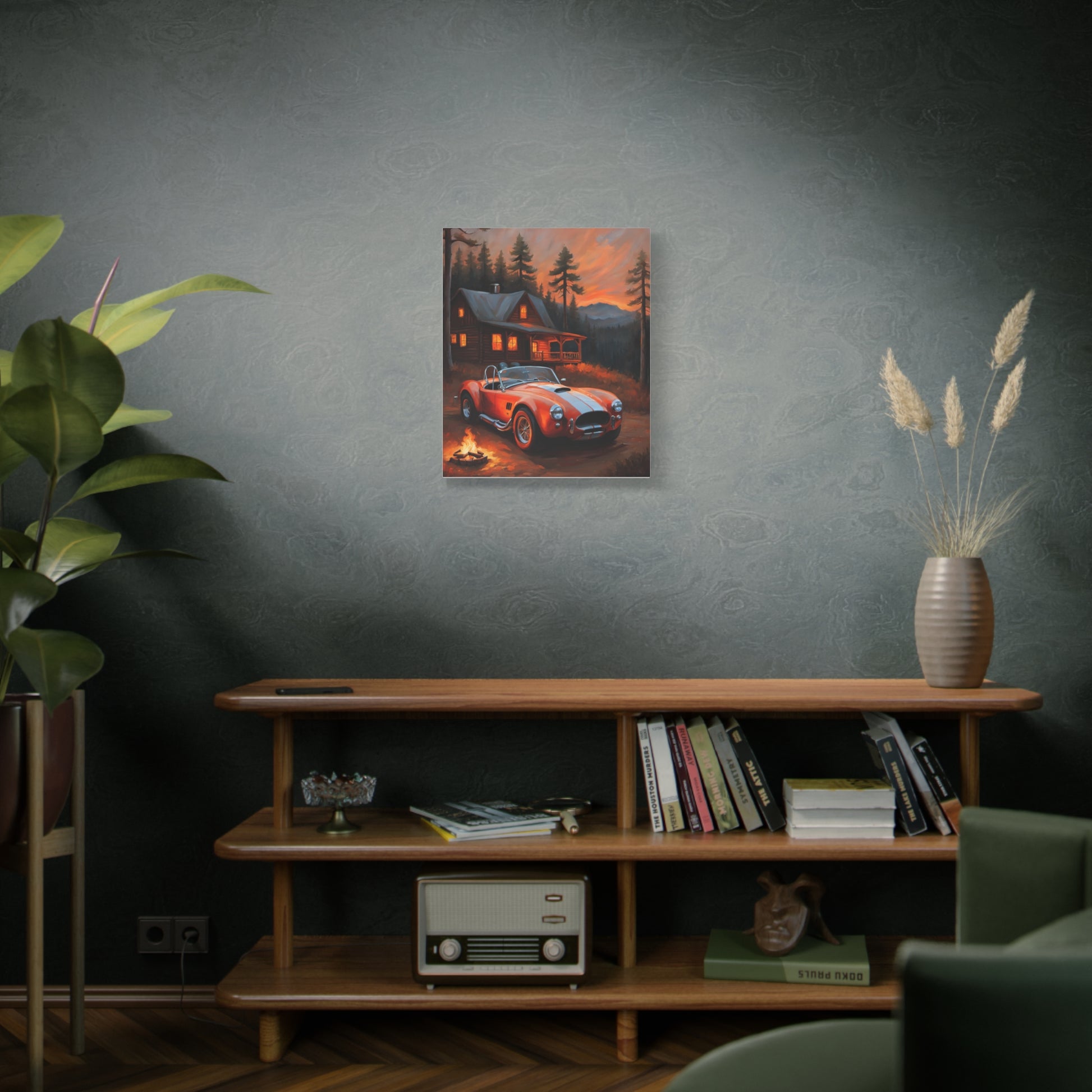Vintage Car Canvas Wall Art, Cozy Cabin Decor, Sunset Landscape Print, Retro Home Gallery, Gift for Car Lovers, Nature Wall Art Printify