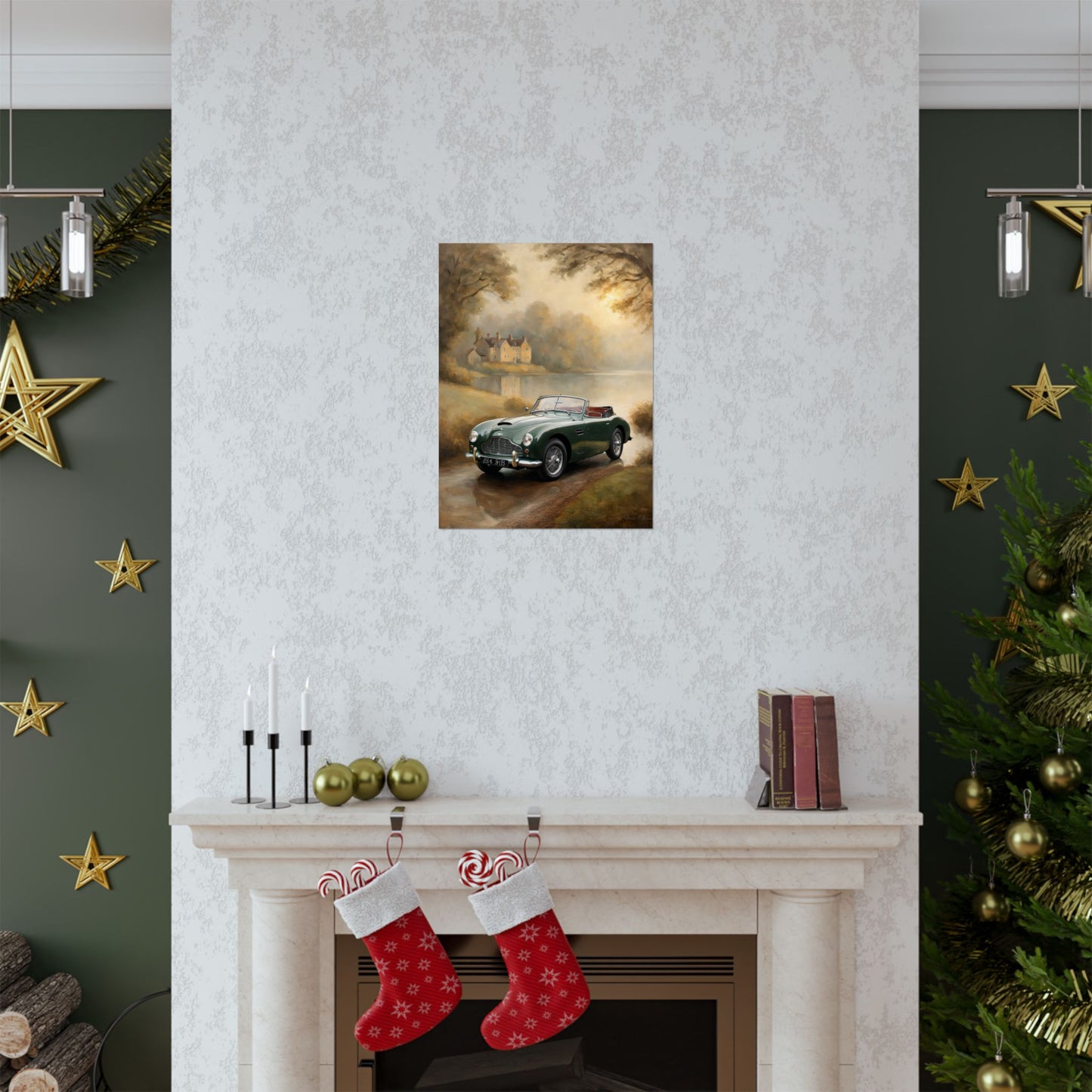 Retro Car Wall Decor featuring a classic vehicle in a scenic setting, perfect for vintage enthusiasts