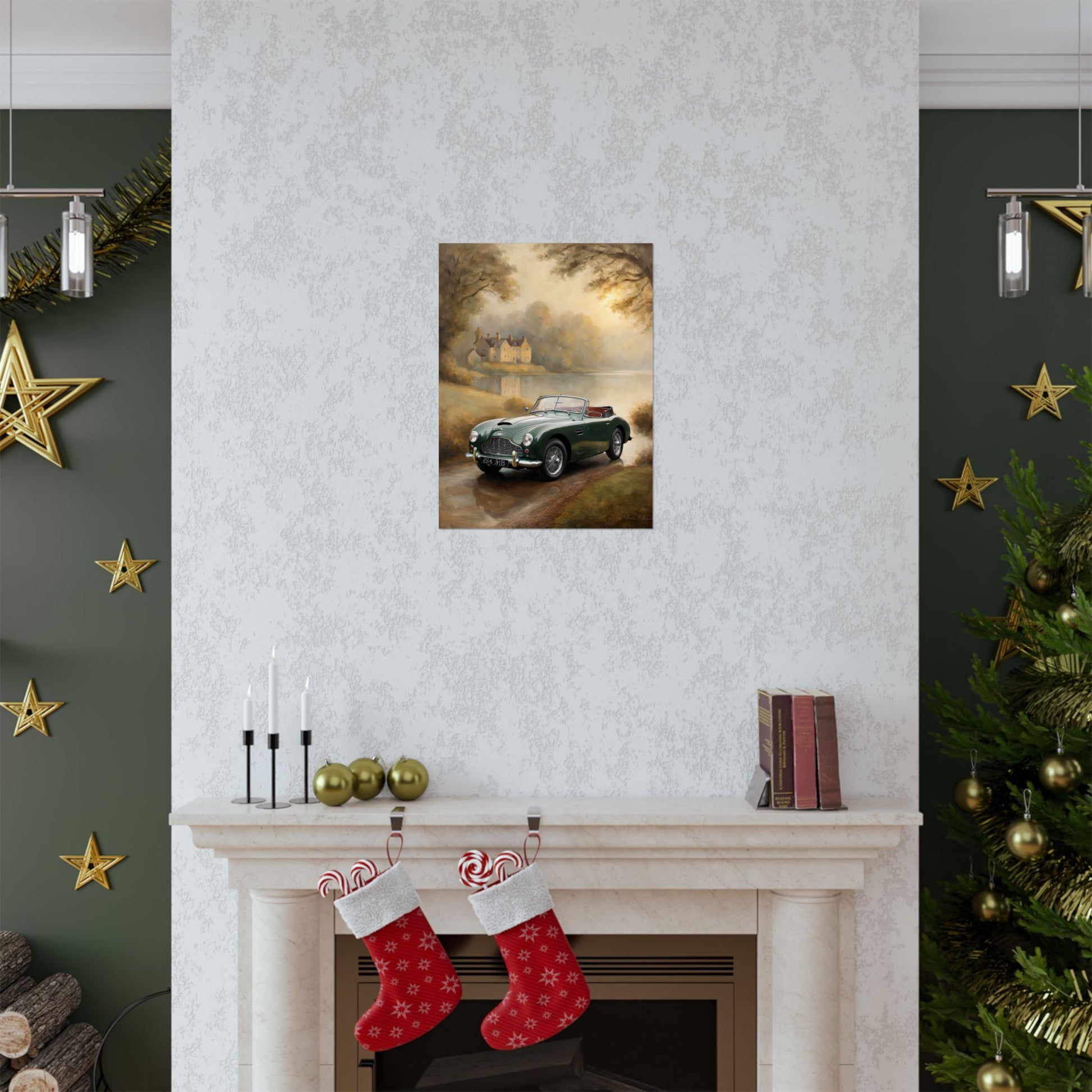Retro Car Wall Decor featuring a classic vehicle in a scenic setting, perfect for vintage enthusiasts