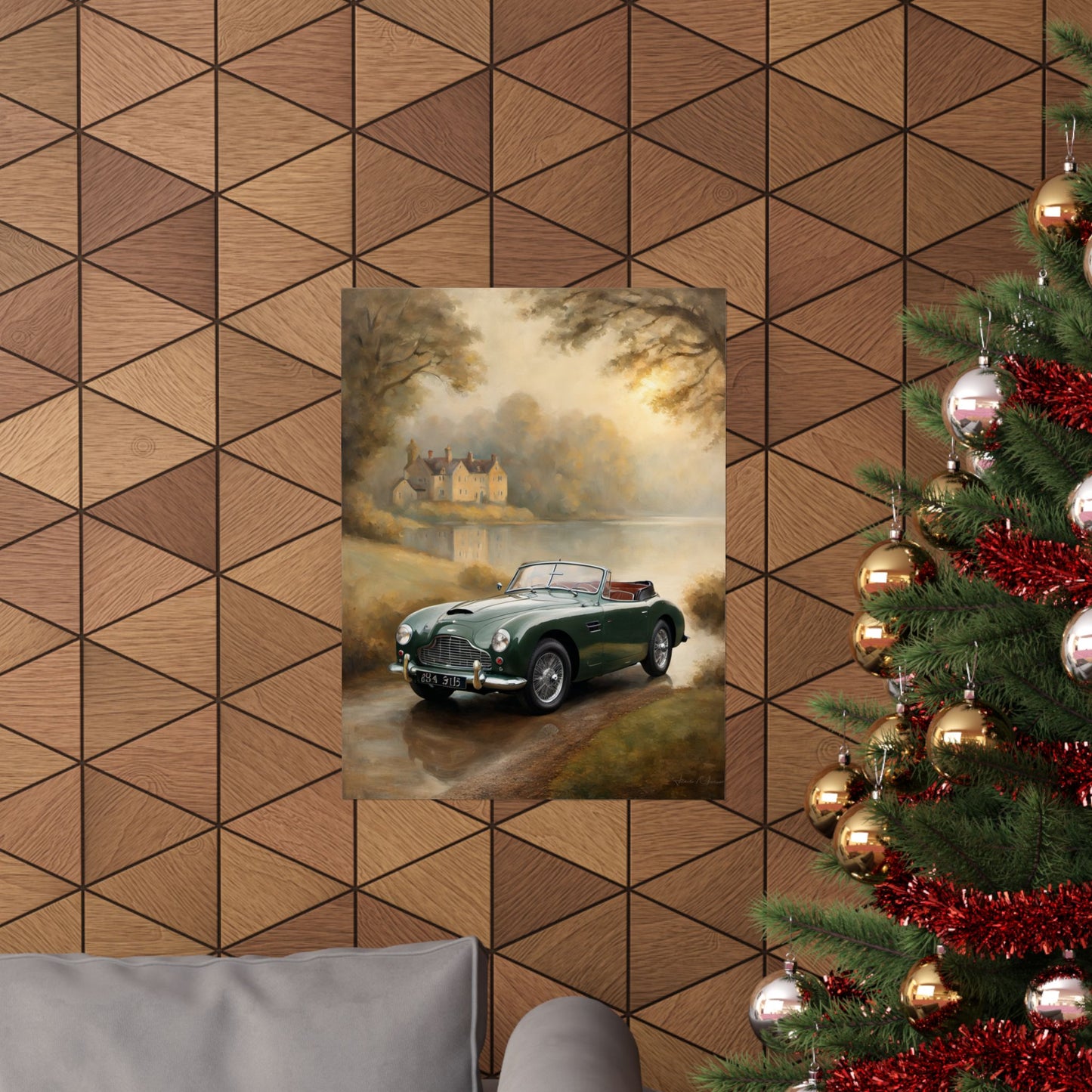 Vintage Retro Car Wall Decor featuring a classic car in a scenic landscape setting