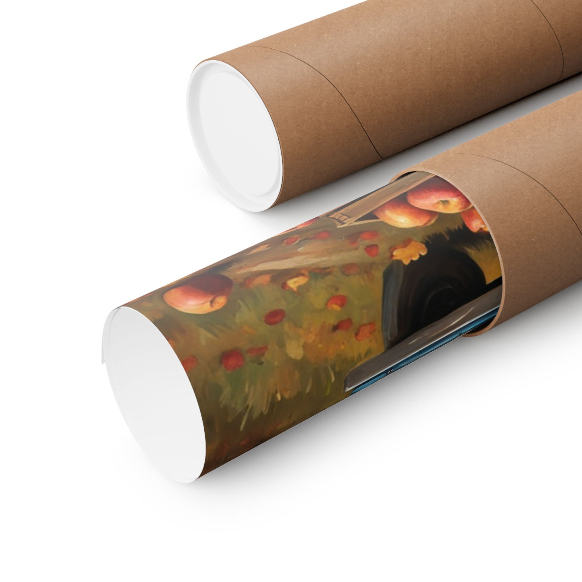 Rustic Autumn Poster rolled in eco-friendly tube, featuring vibrant autumn colors and seasonal imagery