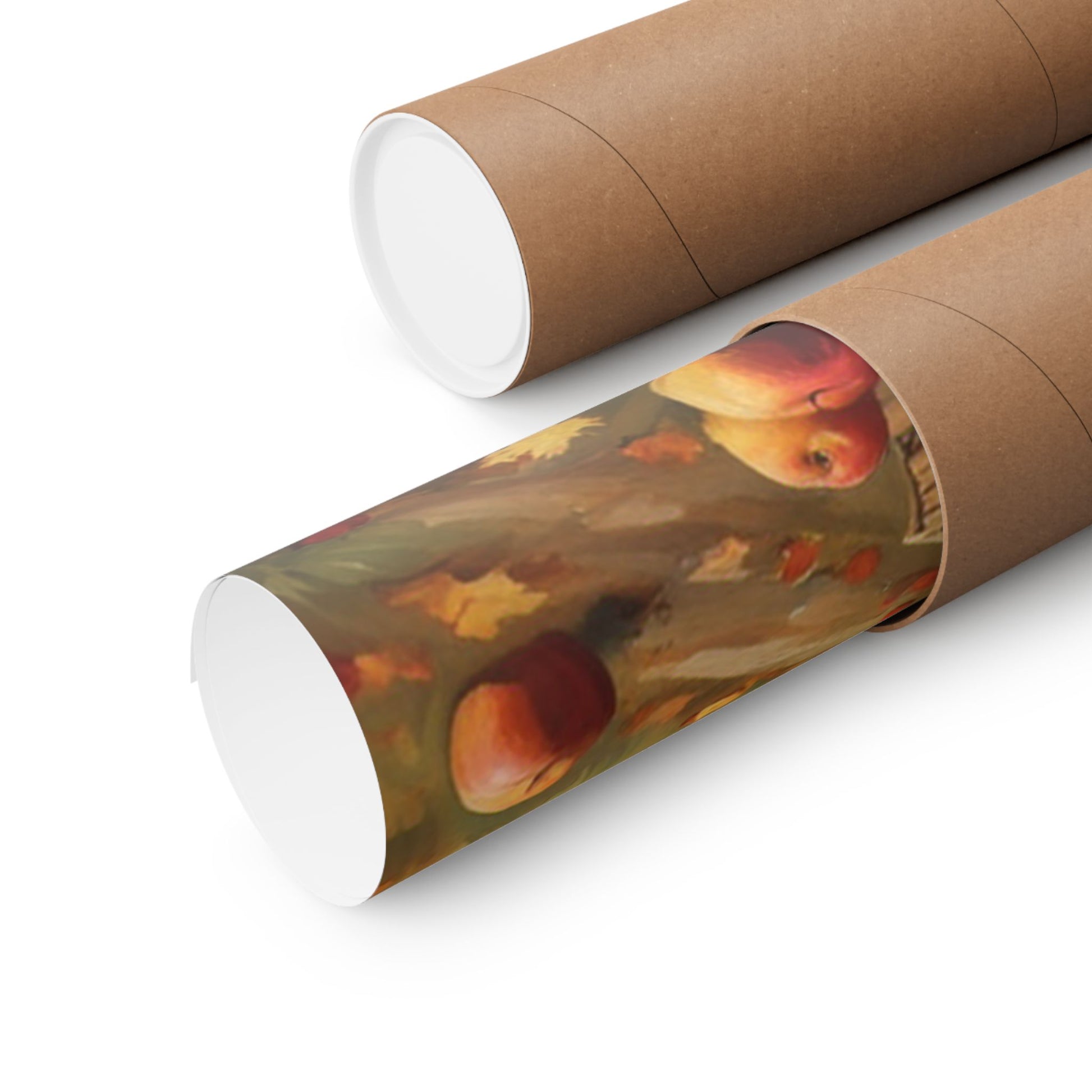 Rustic Autumn Poster rolled in a cardboard tube, showcasing vibrant fall colors and leaves