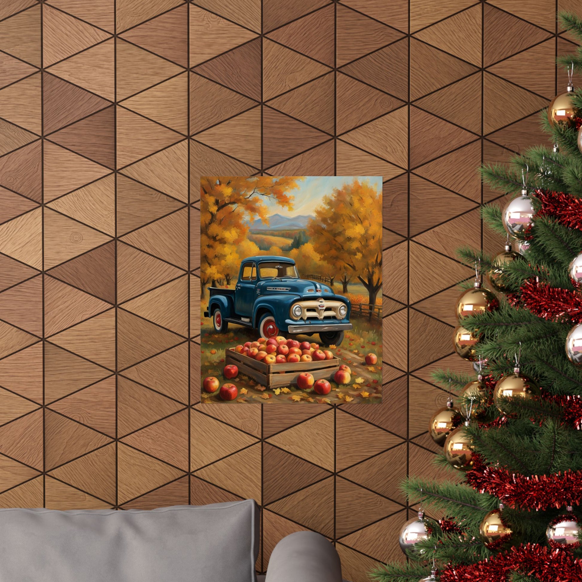 Rustic Autumn Poster featuring a vintage truck with apples and autumn trees in a cozy setting