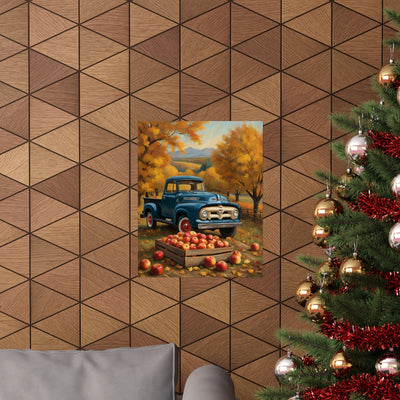 Rustic Autumn Poster featuring a vintage truck with apples and autumn trees in a cozy setting