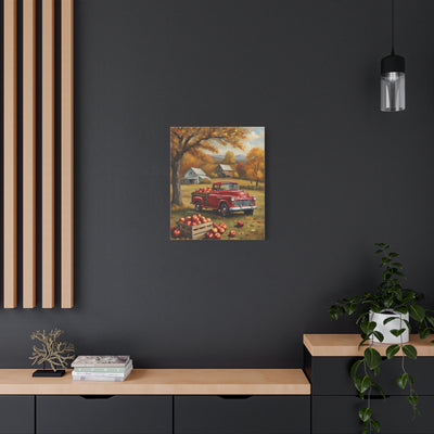 Rustic Farmhouse Art featuring a vintage truck and apple crates in a cozy autumn setting