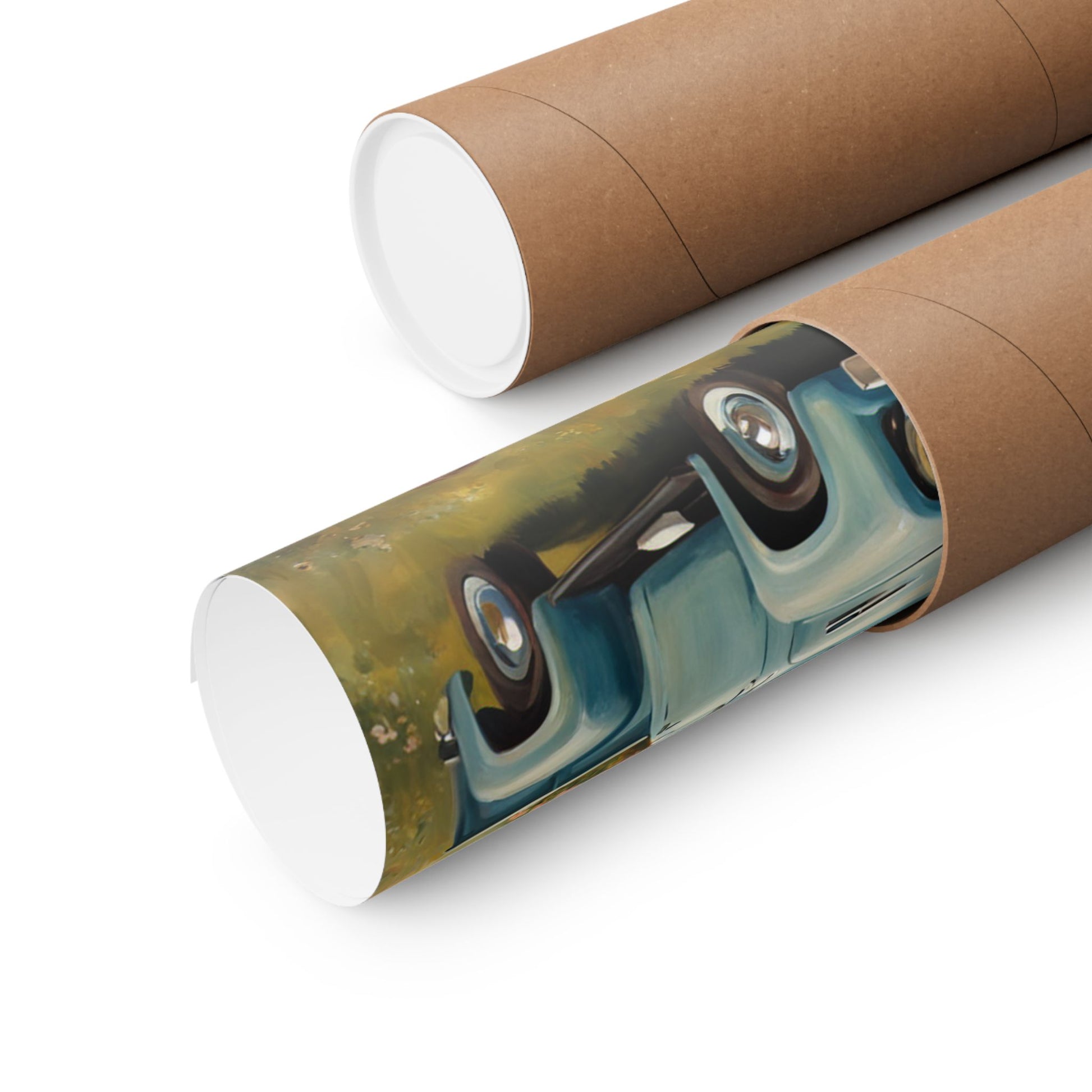 Rustic Farmhouse Poster featuring a vintage car design rolled in protective packaging